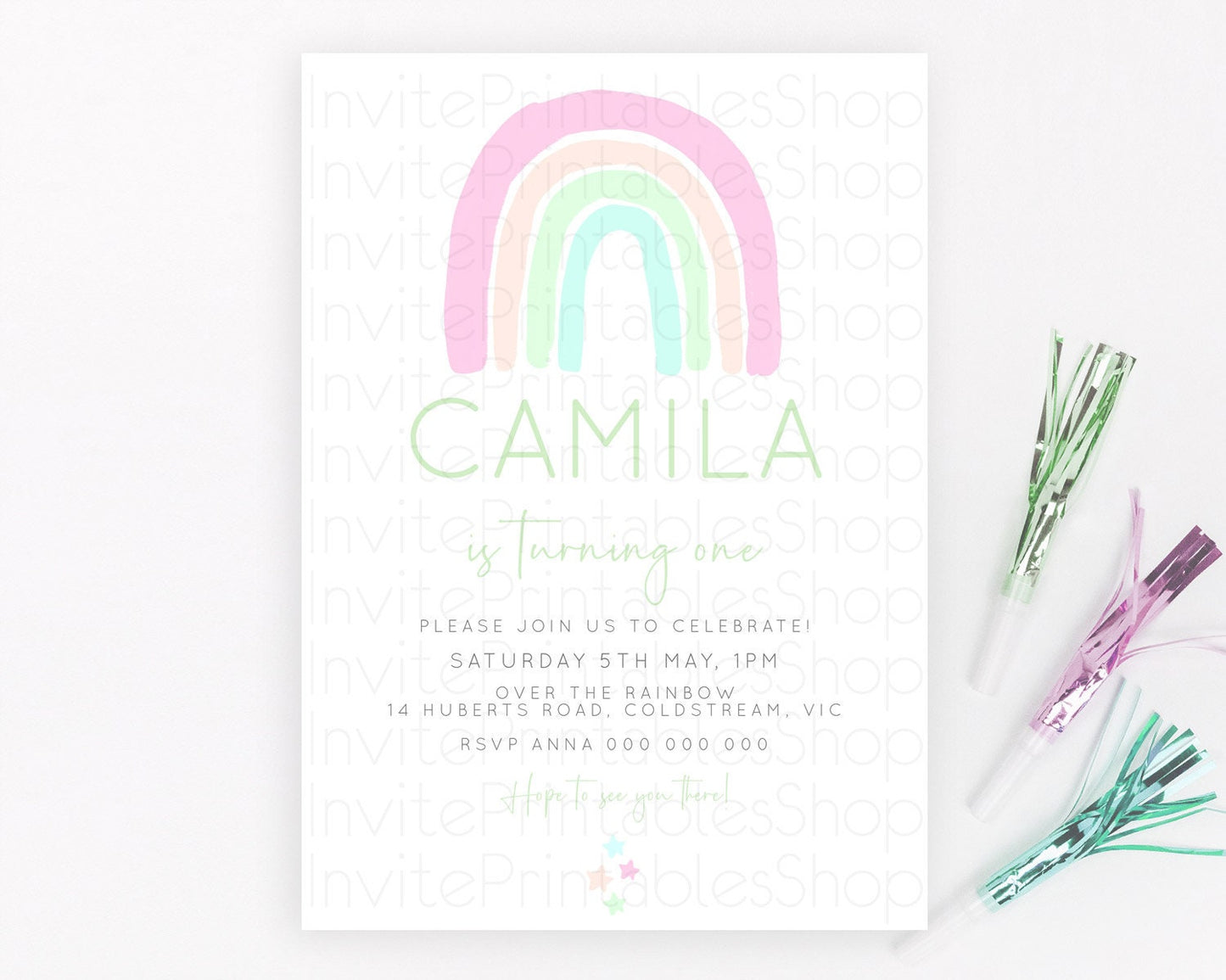 Pastel Rainbow Birthday Invitation Pastel Rainbow Invitation Rainbow Invitation Pastel Invitation Boho Rainbow 1st First Birthday D23100