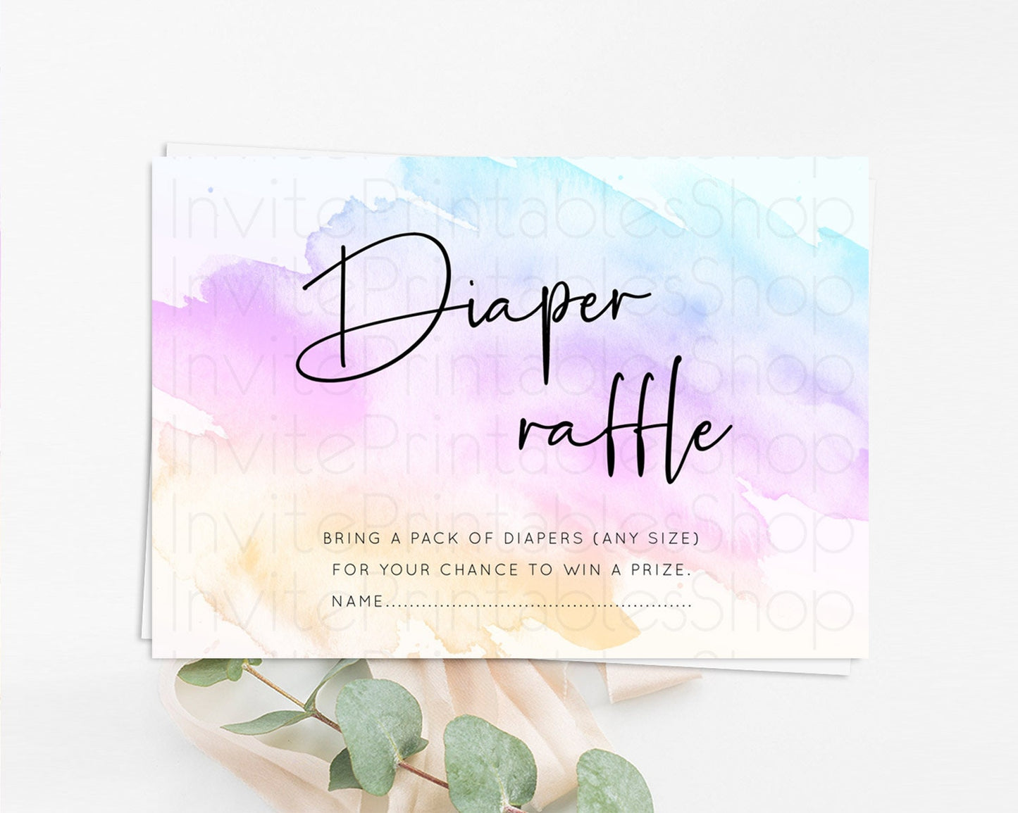 Pastel Diaper Raffle Card Pastel Rainbow Diaper Raffle Insert Colorful Ombre Watercolor Diaper Ticket Confetti Glitter Raffle Game D10177