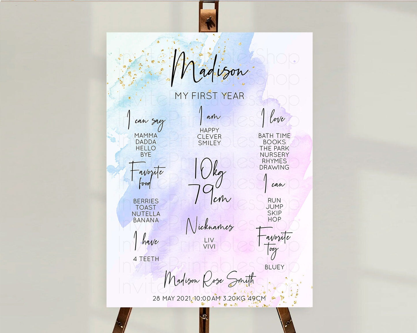 Purple First Birthday Milestone Poster Purple Watercolor Milestone Board Pastel Purple Watercolor Splash Milestone Sign 1st Birthday D10169