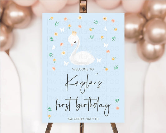 Editable Swan Welcome Board Swan Princess Ballet Welcome Sign Enchanted Swan