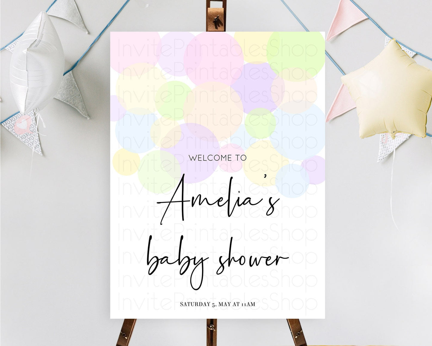 Rainbow Baby Shower Welcome Sign Pastel Welcome Board Pastel Rainbow Confetti Welcome Sign Colorful Bubbles Pastel Welcome Sign D10229