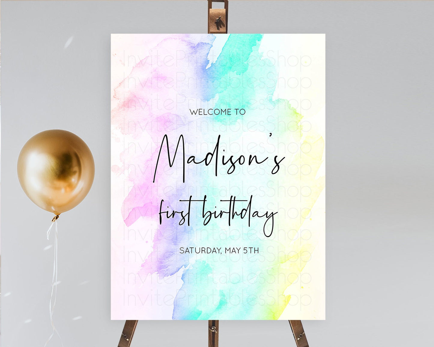 Pastel Welcome Sign Pastel Rainbow Welcome Sign Colorful Rainbow Confetti Watercolor Glitter Pastel First Birthday Welcome Sign D10231