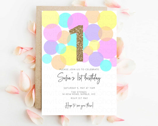 Editable Bubbles Birthday Invitation Rainbow Confetti Invite Pastel Sprinkle