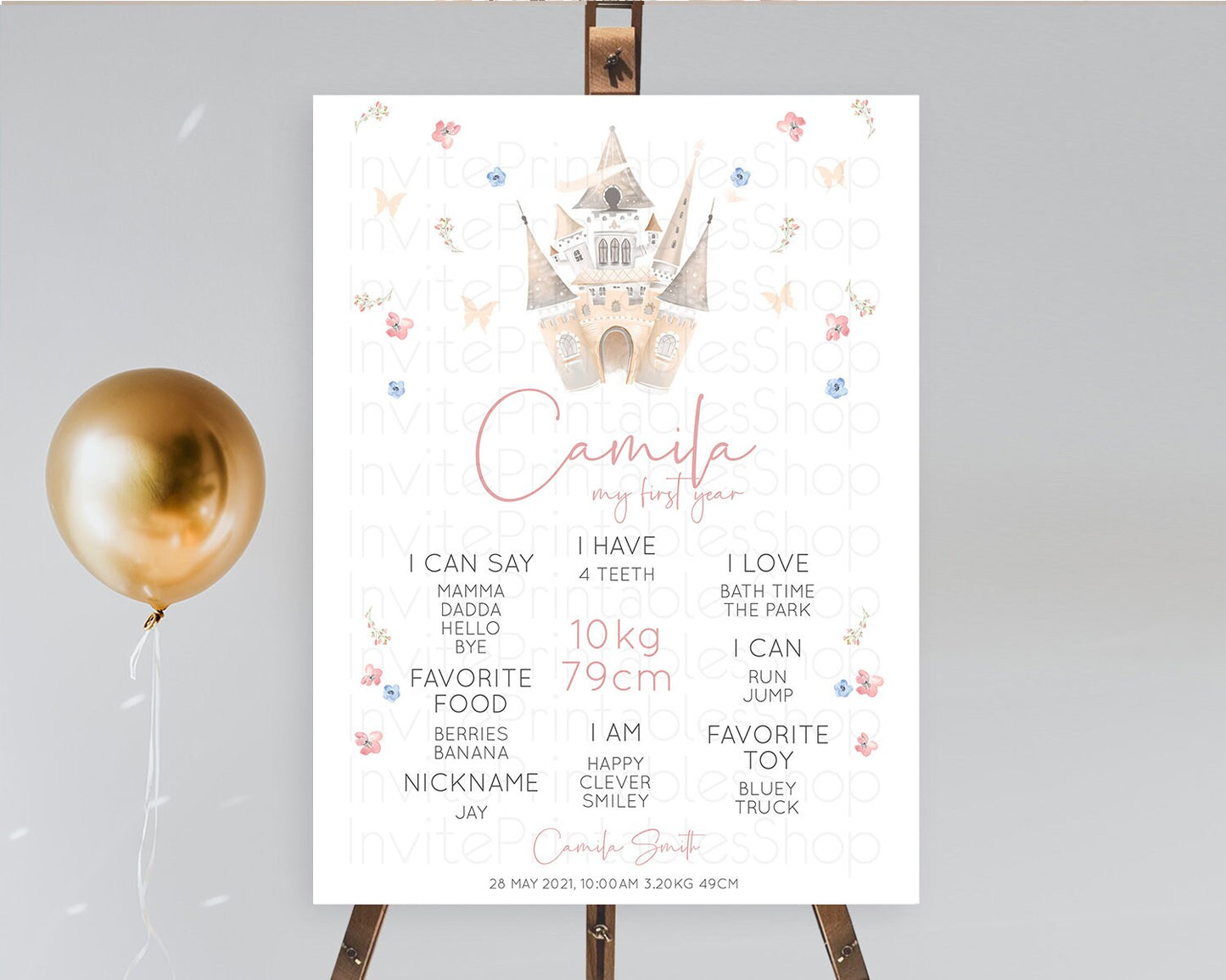 Princess First Birthday Milestone Poster Castle Milestone Board Secret Garden Enchanted Castle Pastel Floral Garden First Birthday D10364