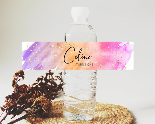Editable Pastel Water Label Template Pastel Ombre Rainbow Watercolor Colorfu