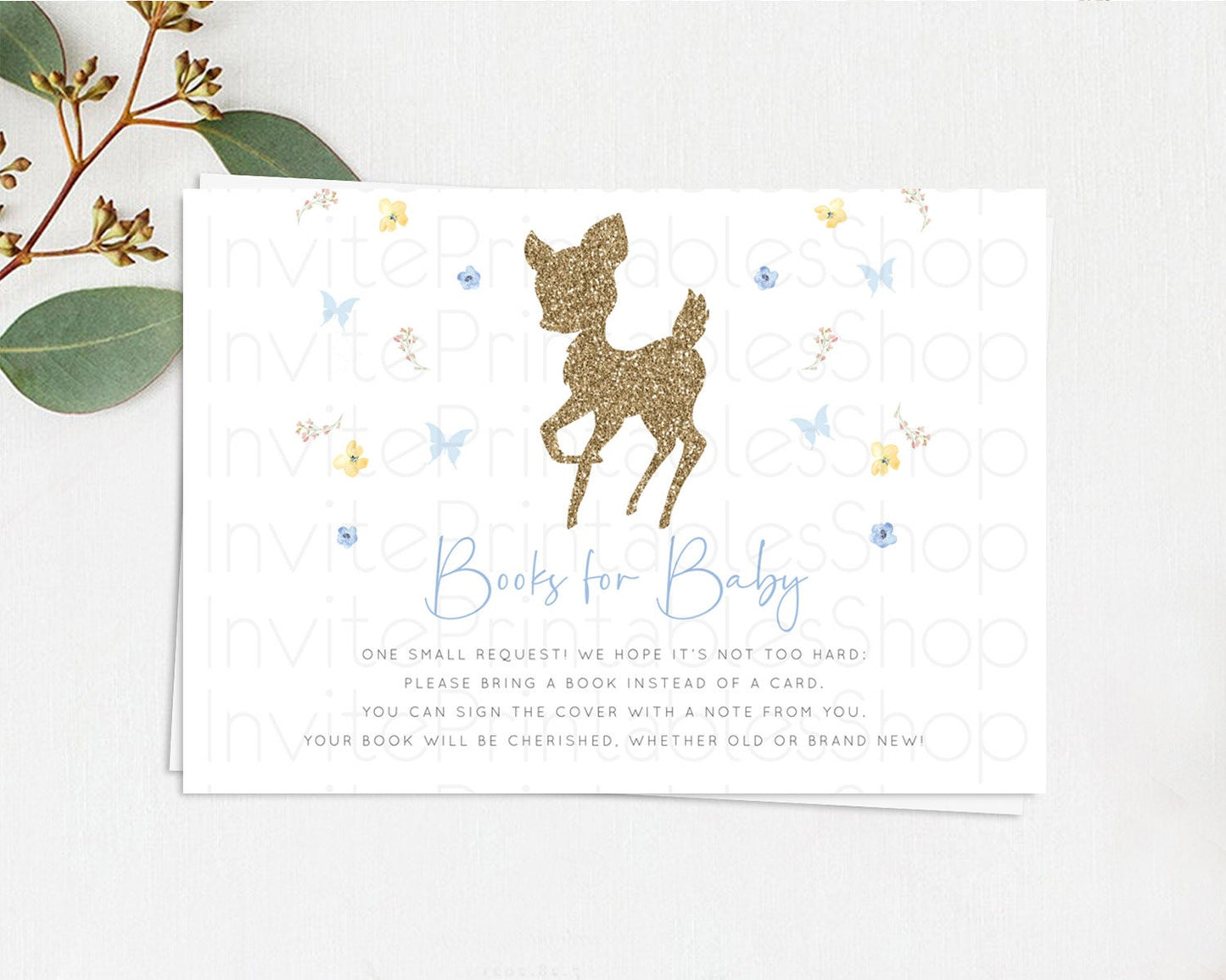Fawn Books For Baby Card Deer Book Insert Floral Deer Book Card Enchanted Forest Butterfly Pastel Baby Shower Book Poem Request D10360