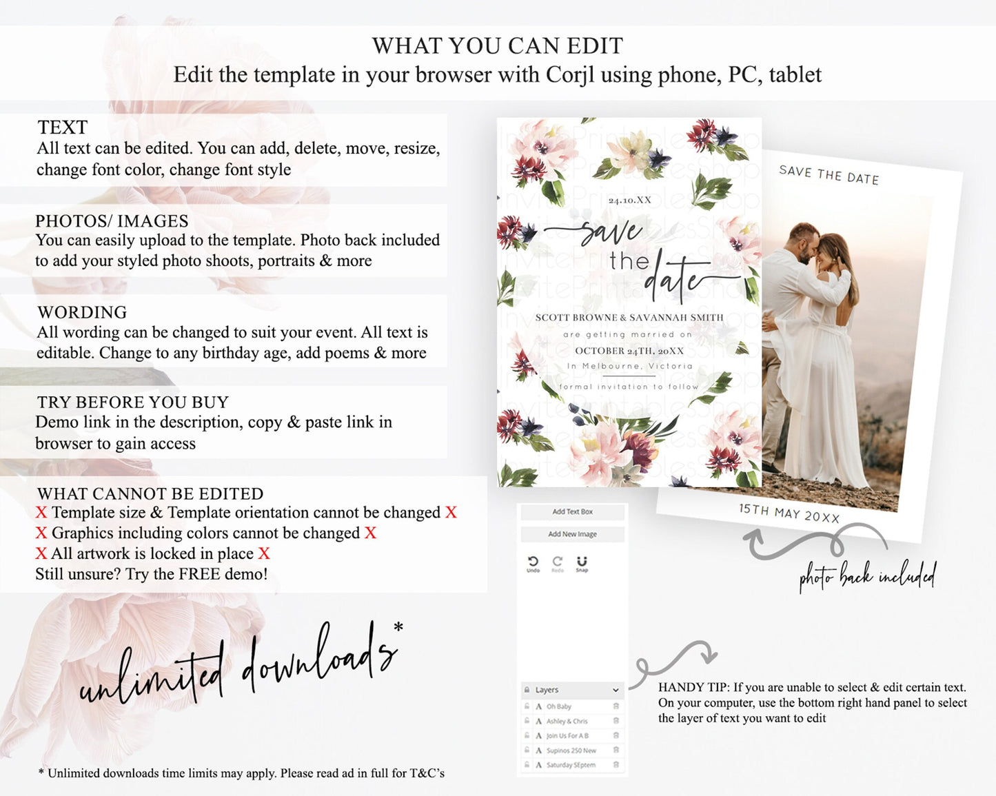 Wildflower Save The Date Template Secret Garden Save The Date Pastel Floral Garden Party Boho Flowers Birthday Baby Shower Wedding D10538