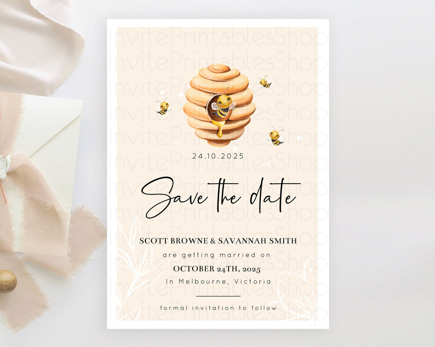 Queen Bee Save The Date Template Momma BEE First BEE-DAY 1st Birthday Baby Shower Baptism Wedding Floral Sweet Honey Beehive Party D10754