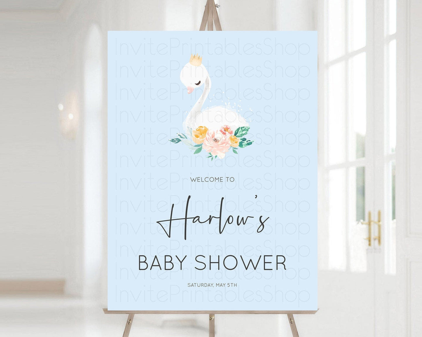 Swan Baby Shower Welcome Board Swan Princess Ballet Welcome Sign Enchanted Swan Lake Secret Garden Pastel Floral Swan Welcome Sign D10903