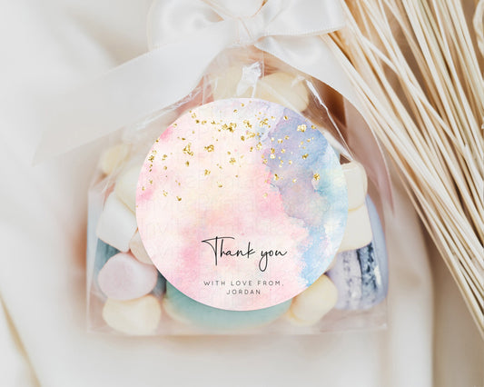 Rainbow Watercolor Gift Tags Favor Tag Bonbonniere Thank You Lolly Bag Colorful Watercolor Gold Glitter Sprinkles Ombre Pastel Colors 276