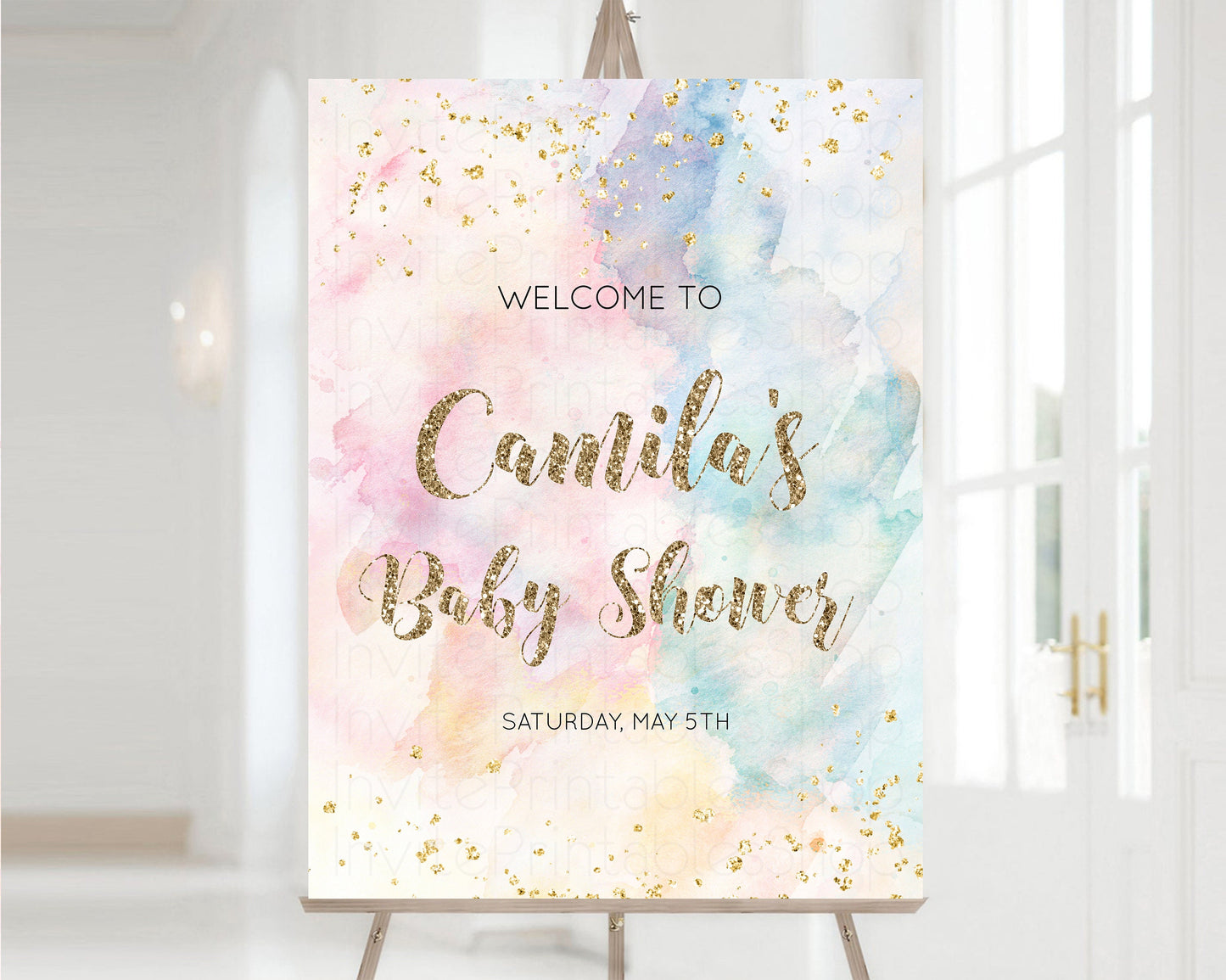 Pastel Baby Shower Sign Rainbow Baby Shower Sign Welcome Baby Shower Sign, Colorful Ombre Splash, Watercolor, Glitter Confetti Sprinkles 276