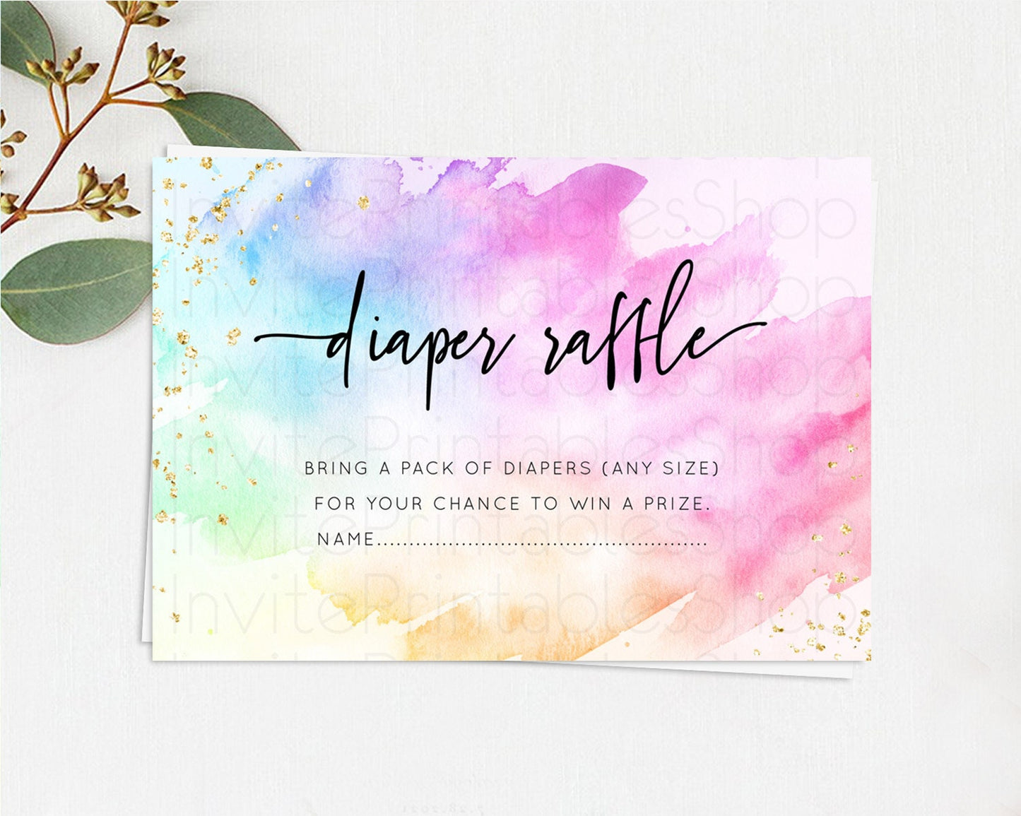 Pastel Diaper Raffle Card Pastel Rainbow Diaper Raffle Insert Colorful Ombre Watercolor Diaper Ticket Confetti Glitter Raffle Game D10449