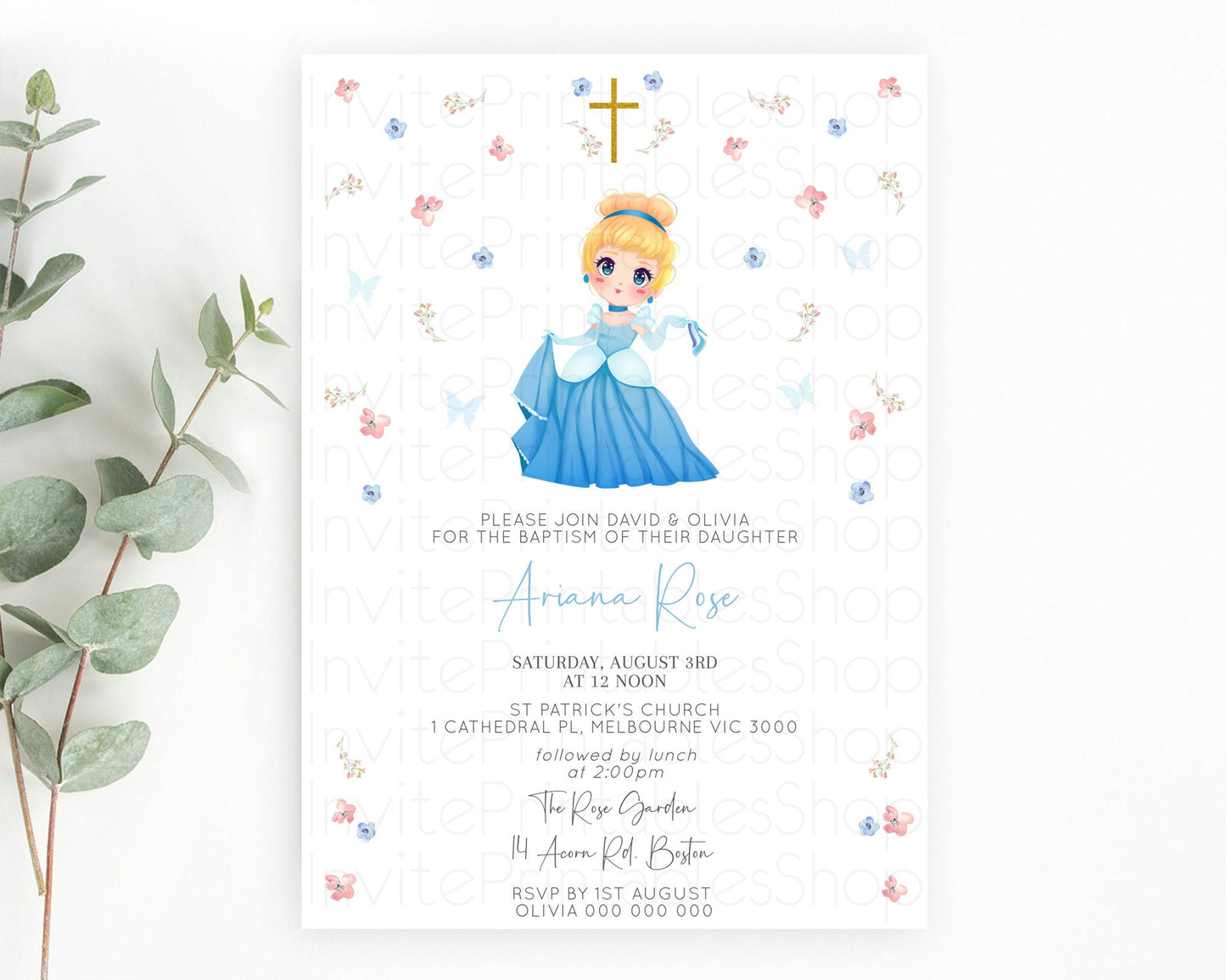 Princess Baptism Invitation Enchanted Castle Baptism 1st Birthday Invitation Royal Party Pastel Floral Secret Garden Christening D10354