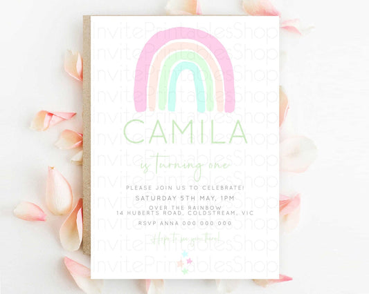 Editable Pastel Rainbow Birthday Invitation Pastel Rainbow Invitation Rainbo