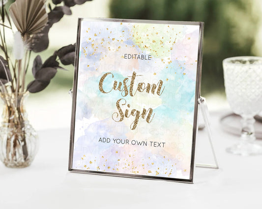 Editable Pastel Sign Ombre Table Sign Decor Pastel Ombre Rainbow Watercolor