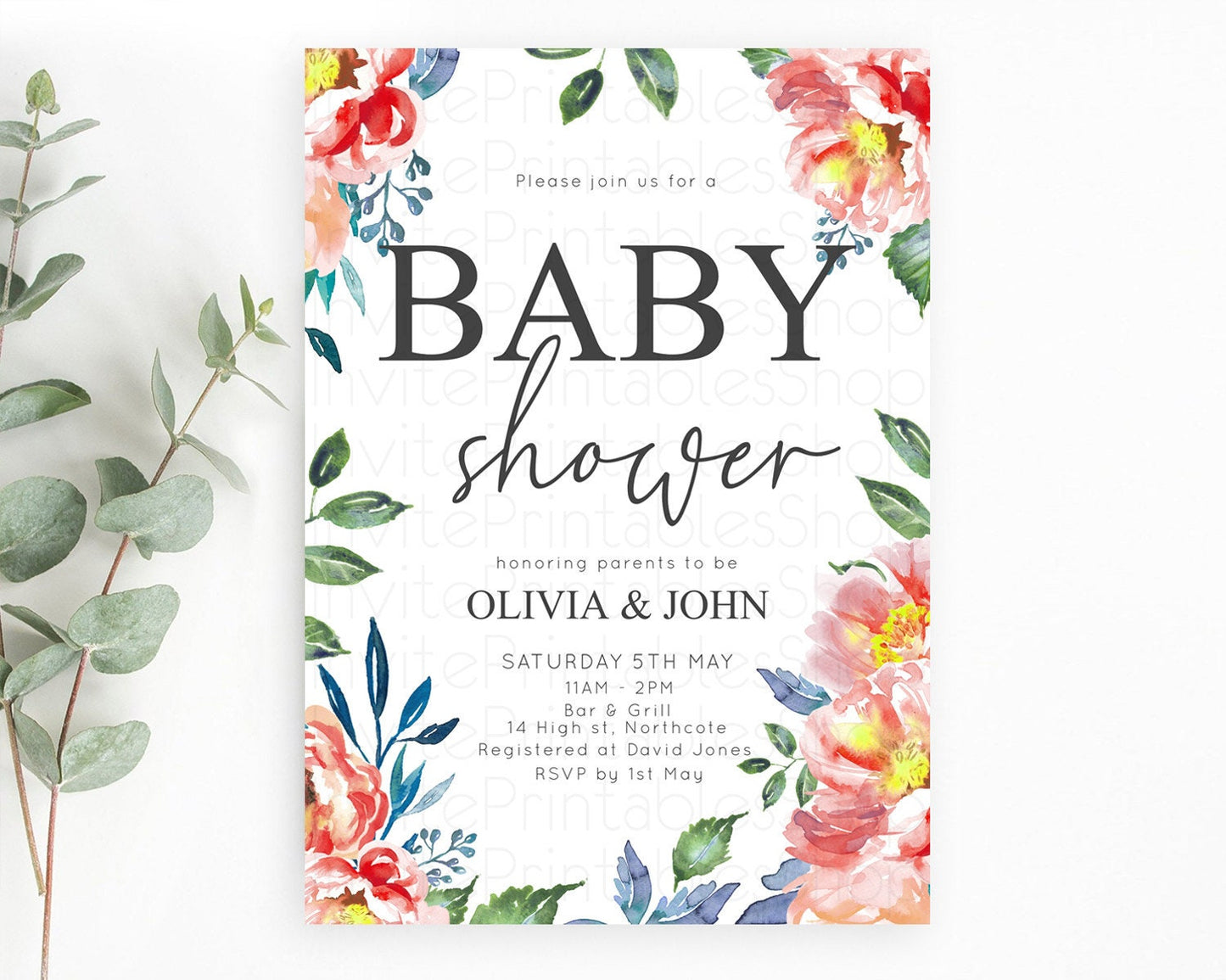 Wildflower Baby Shower Invitation Secret Garden Baby Shower Invitation Pastel Flowers Invite Enchanted Garden Shower Floral Theme D10751