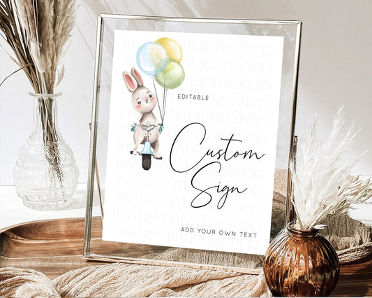 Editable Bunny Balloon Sign Bunny Confetti Table Sign Decor Colorful Pastel