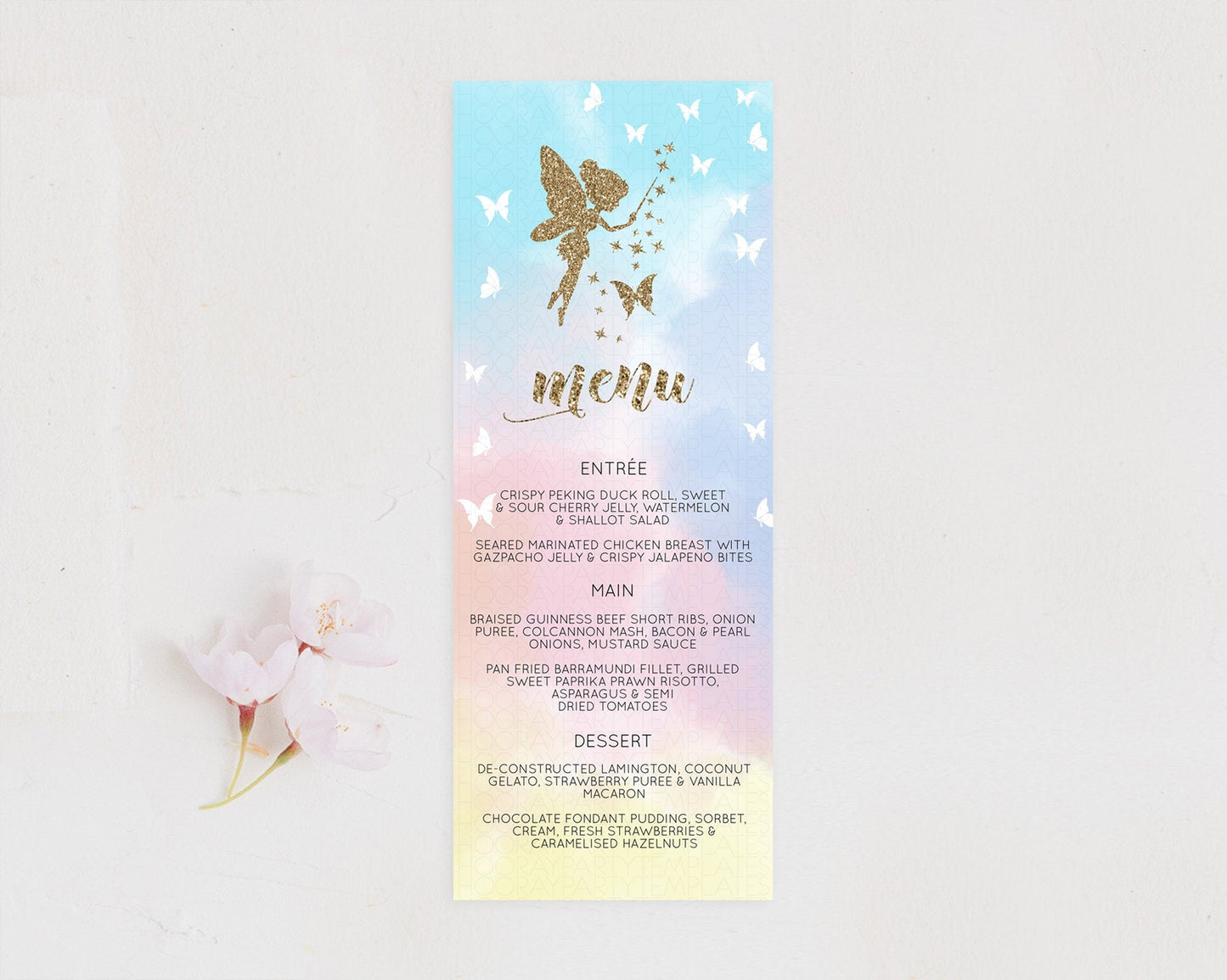 Fairy Menu Fairy Menu Template Enchanted Garden Pastel Floral Butterfly Table Decor Fairy Secret Garden Dinner Dessert Food Menu D10894