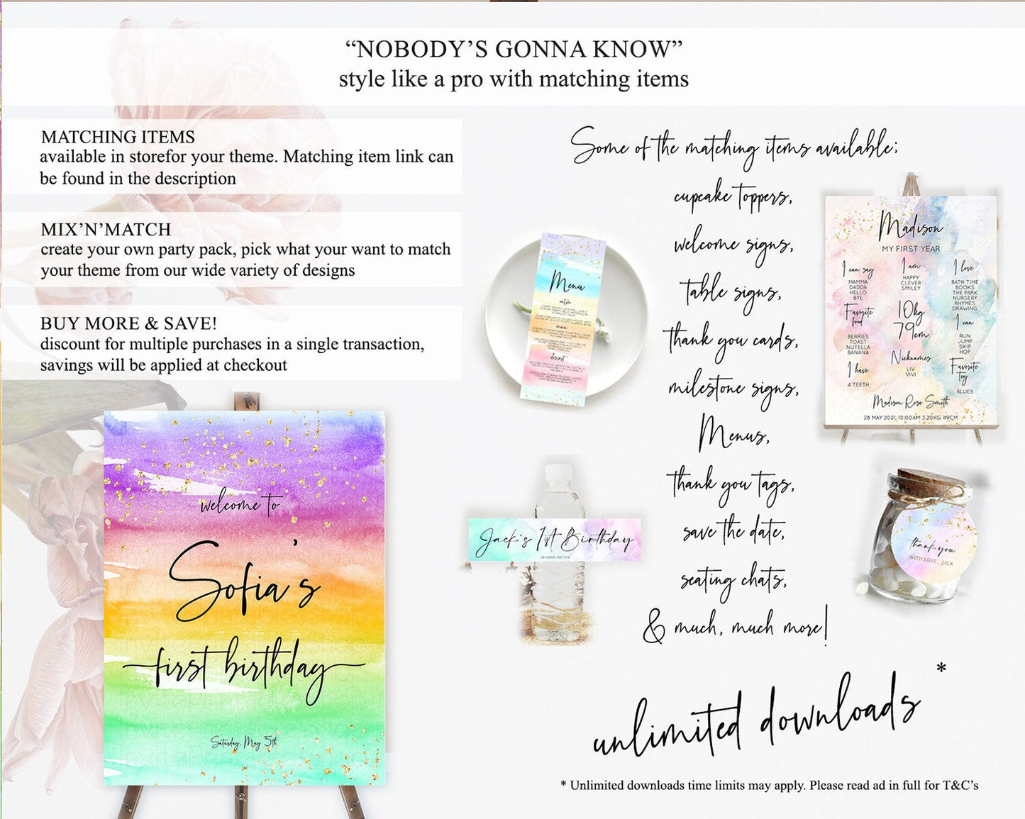 Pastel Welcome Sign Pastel Rainbow Welcome Sign Colorful Rainbow Confetti Watercolor Glitter Pastel First Birthday Welcome Sign D10524