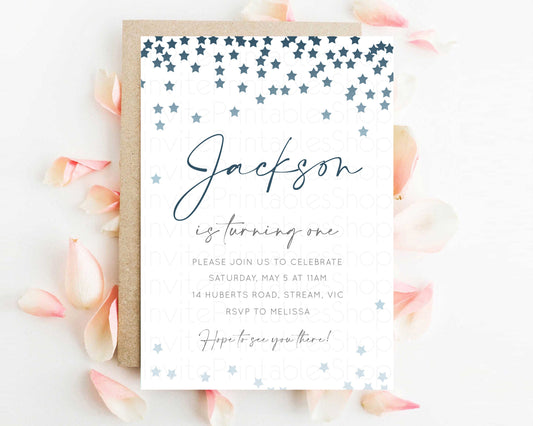 Twinkle Star Birthday Invitation Pastel Stars Birthday Invitation Ombre Stars Navy Blue Invite Sprinkle Confetti 1st 2nd 3rd 350