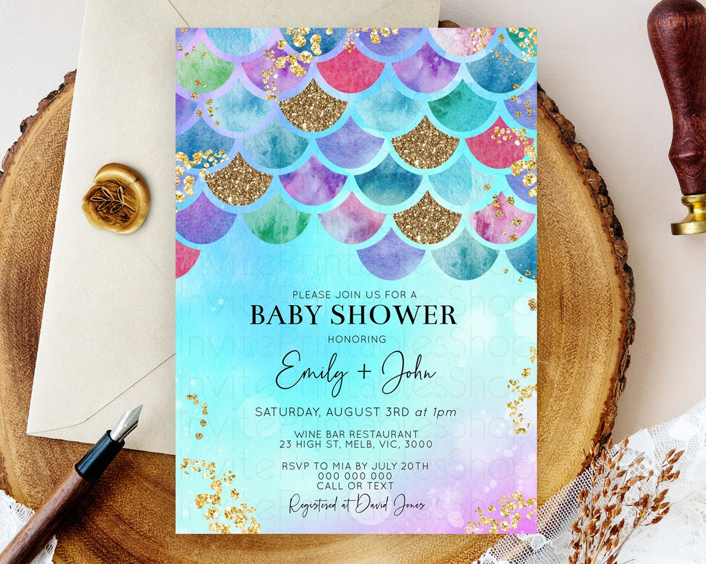 Rainbow Fish Baby Shower Invitation Rainbow Sea Baby Shower Invitation Watercolor Mermaid Invitation Under The Sea Invitation D10581