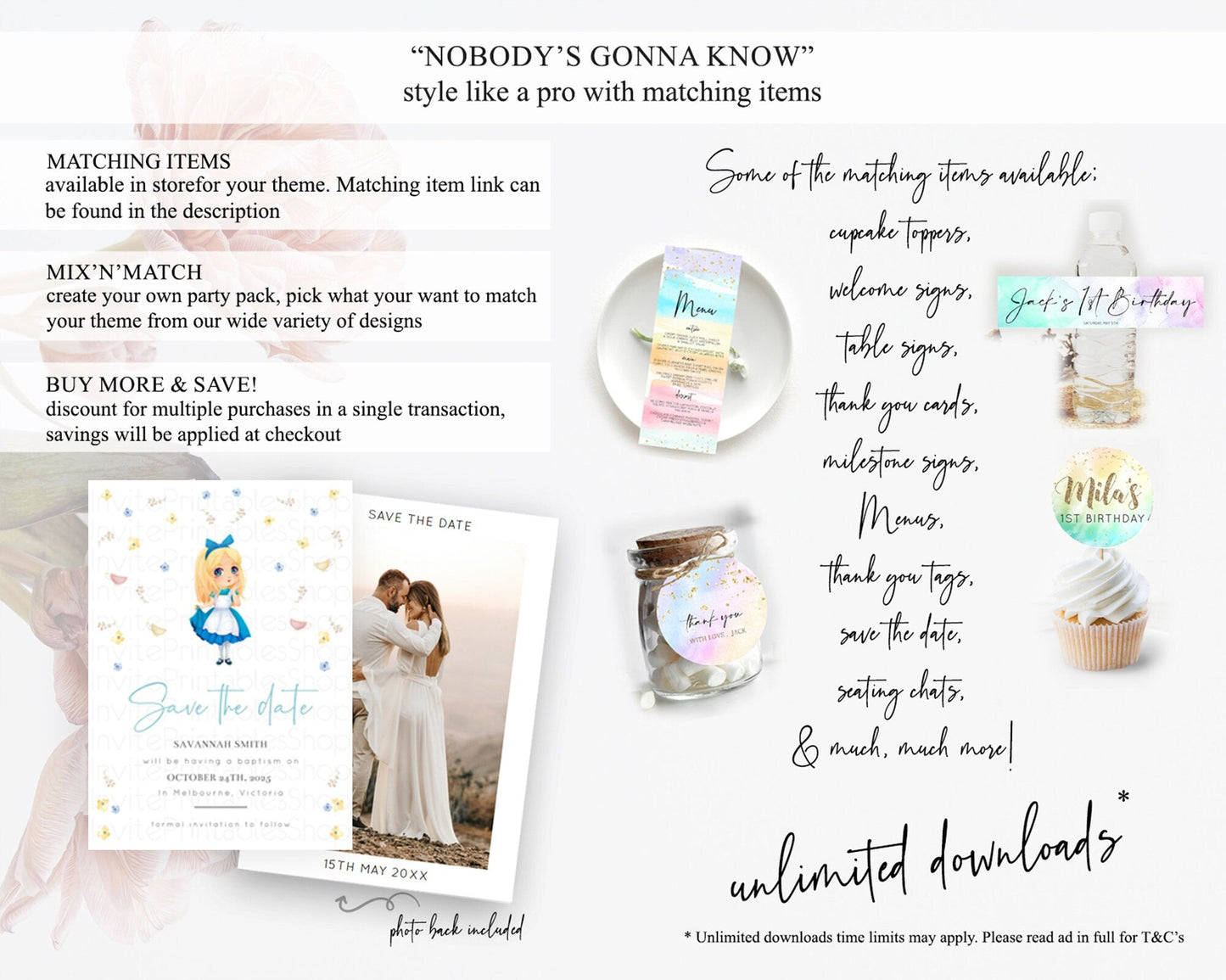 Princess Save The Date Template Secret Garden Enchanted Castle Pastel Floral Royal Party For 1st Birthday Baptism Baby Shower D10886