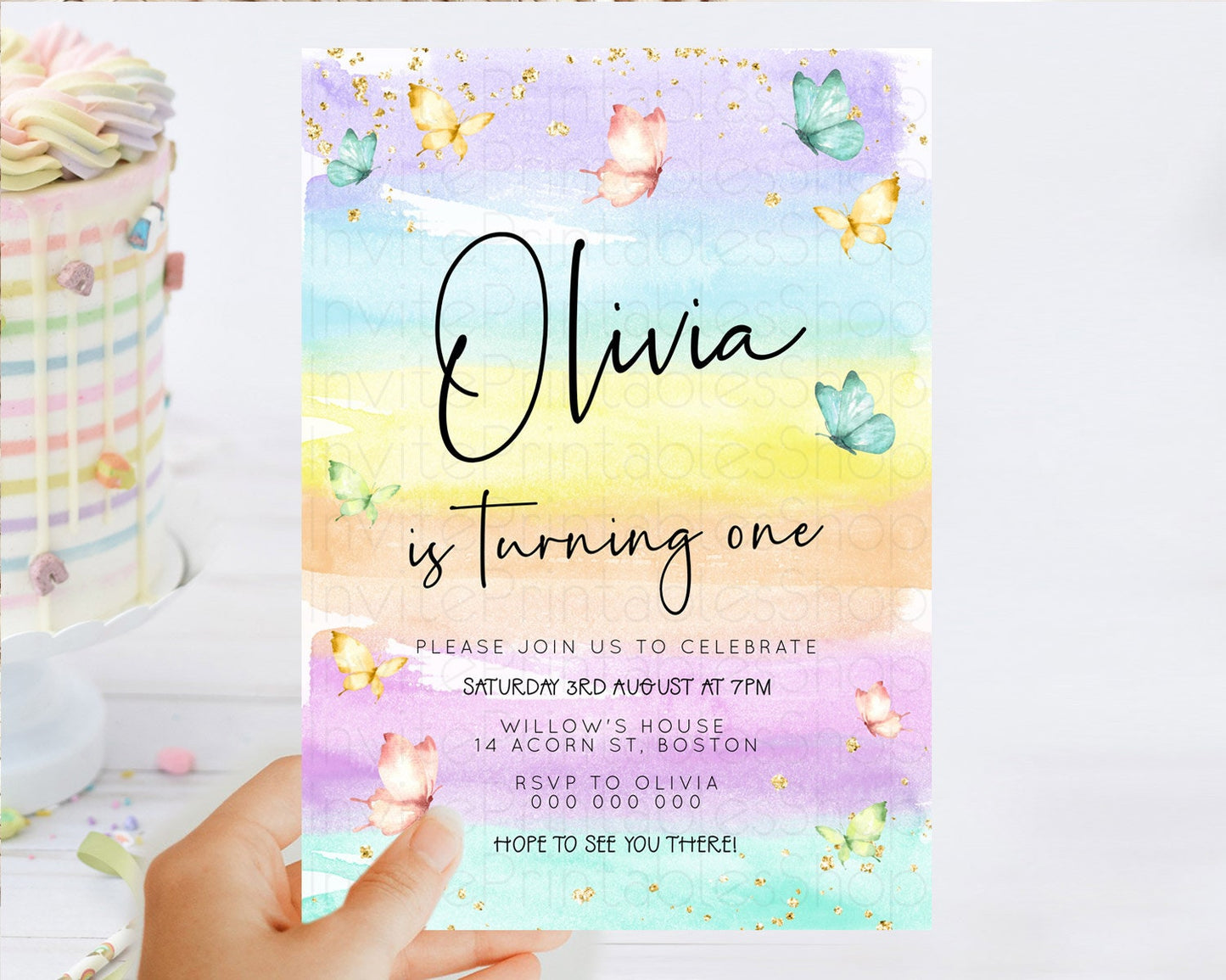 Pastel Butterfly Birthday Invitation Butterfly Birthday Invitation Whimsical Butterfly Enchanted Garden 1st 2nd Birthday Invitation D23174
