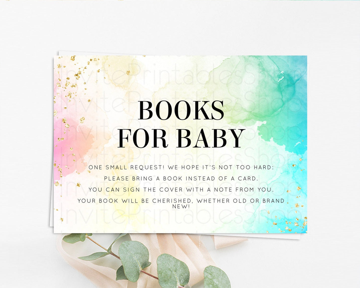 Pastel Books For Baby Card Pastel Rainbow Book Insert Colorful Ombre Watercolor Book Card Confetti Glitter Baby Book Poem Request D10770