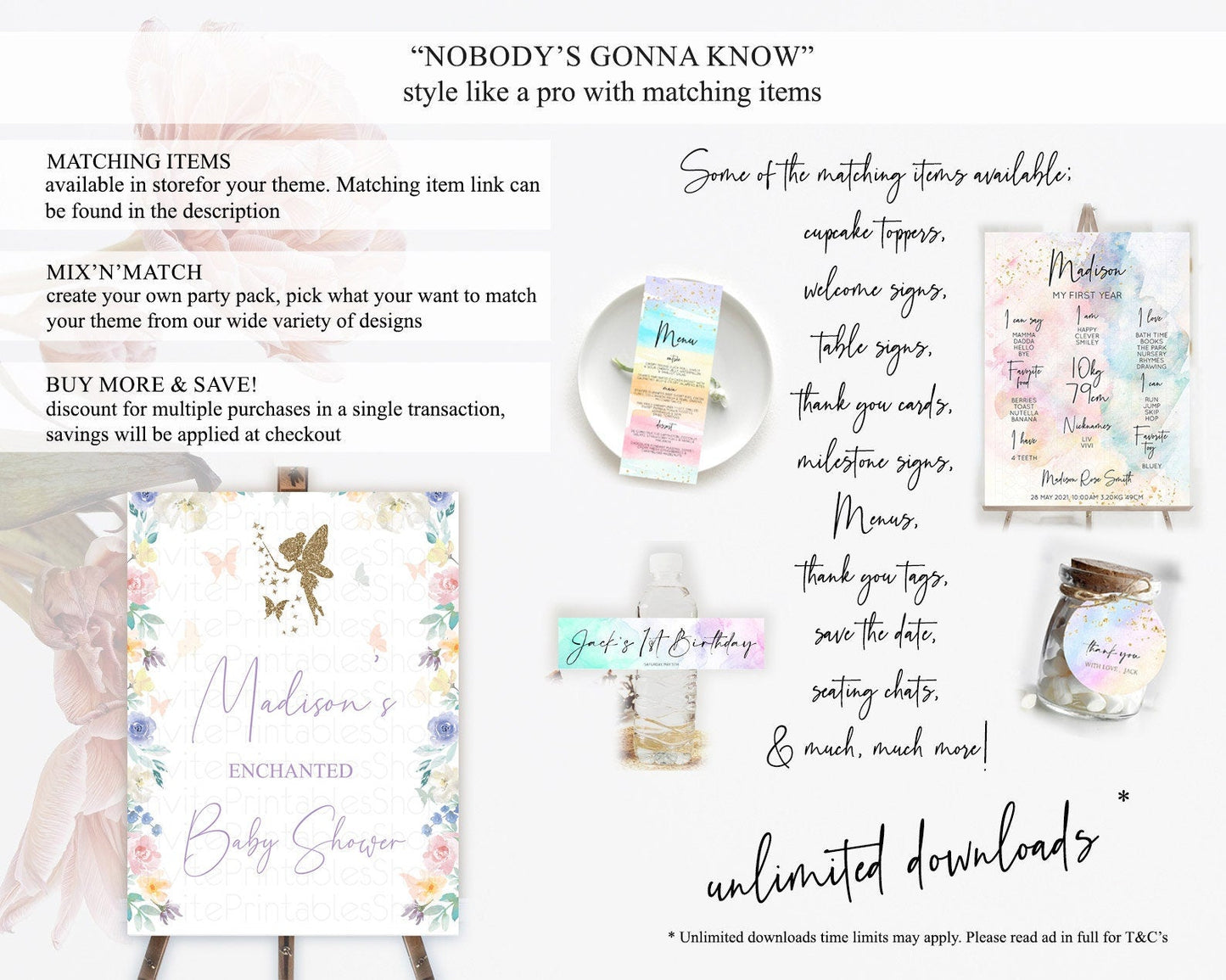 Fairy Baby Shower Welcome Sign Fairy Welcome Board Enchanted Garden Pastel Floral Butterfly Decor Secret Garden Fairy Welcome Sign D10761