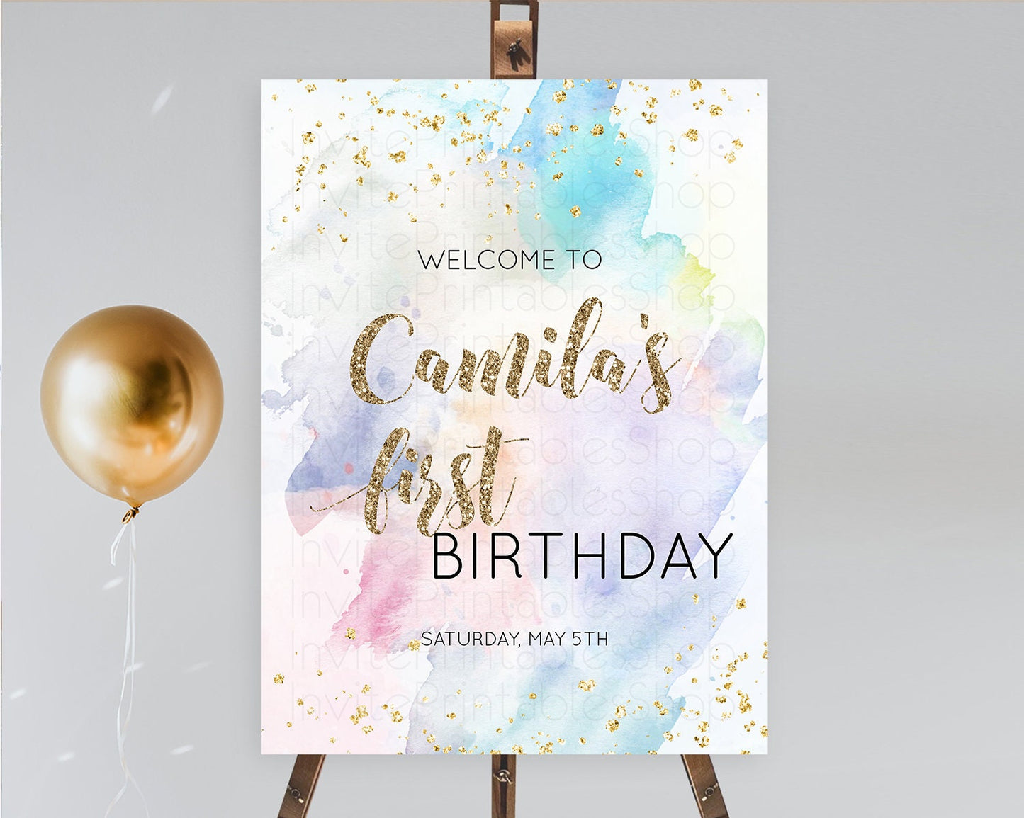 Pastel Welcome Sign Pastel Rainbow Welcome Sign Colorful Rainbow Confetti Watercolor Glitter Pastel First Birthday Welcome Sign D10421