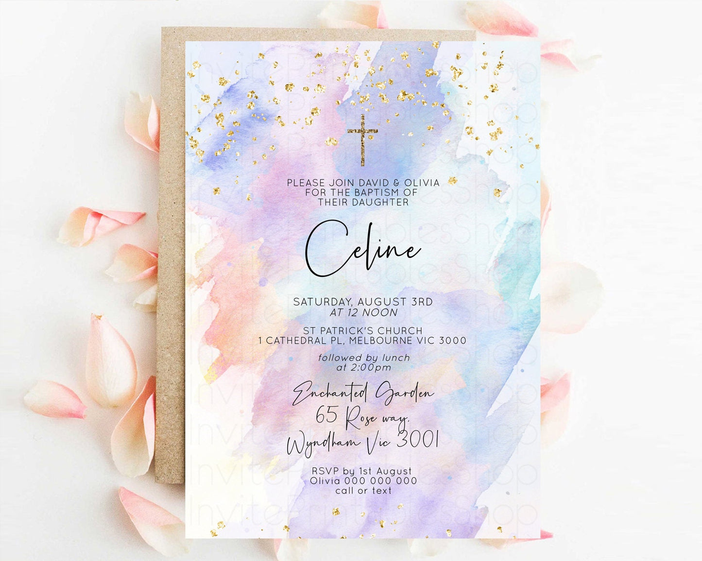 Editable Rainbow Baptism invitation Pastel Rainbow Christening Invite Ombre