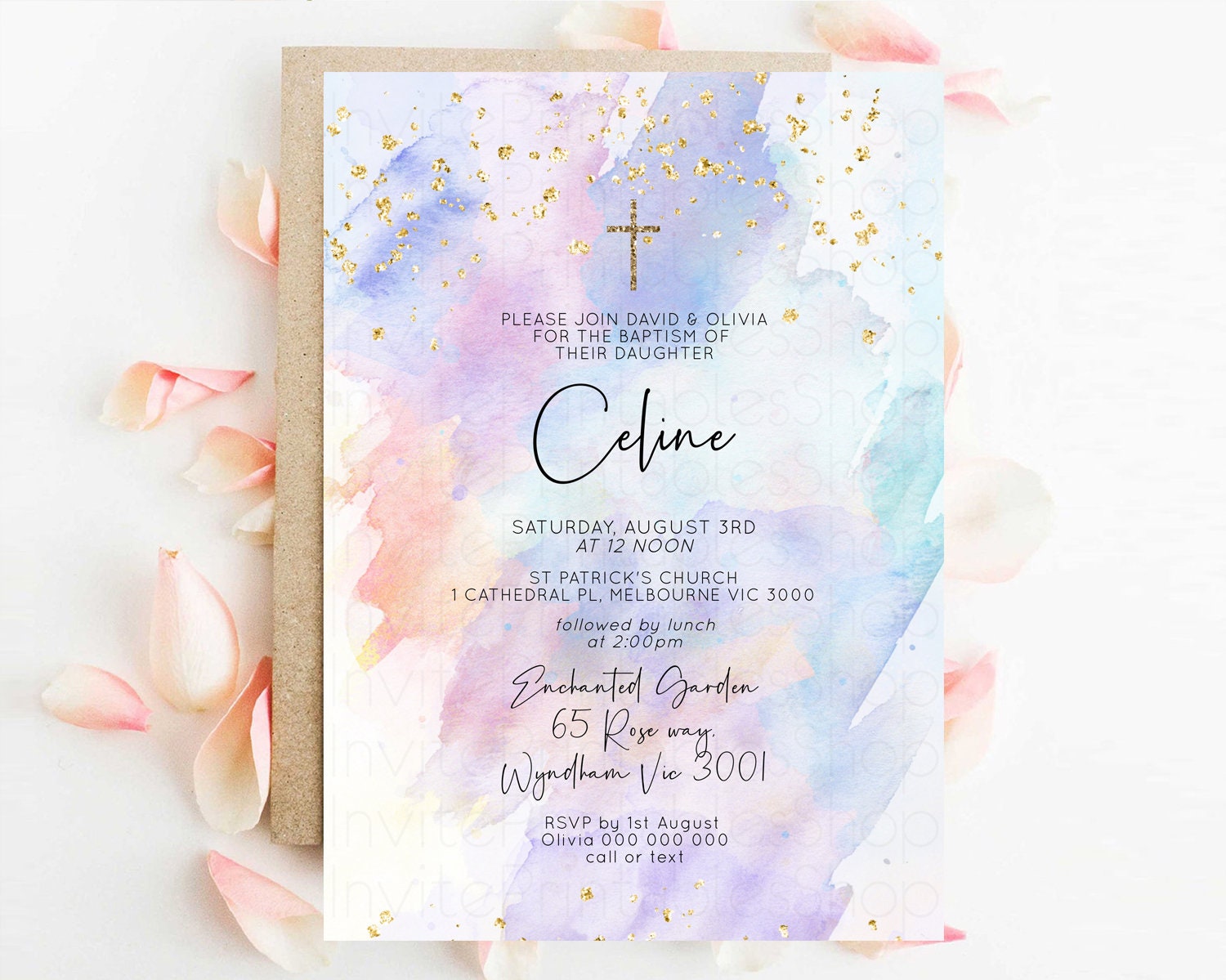 Editable Rainbow Baptism invitation Pastel Rainbow Christening Invite Ombre