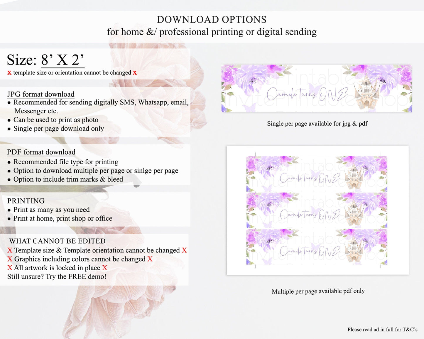 Princess Water Label Template Secret Garden Enchanted Castle Pastel Floral Royal Party Decor For 1st Birthday Baptism Baby Shower D10339