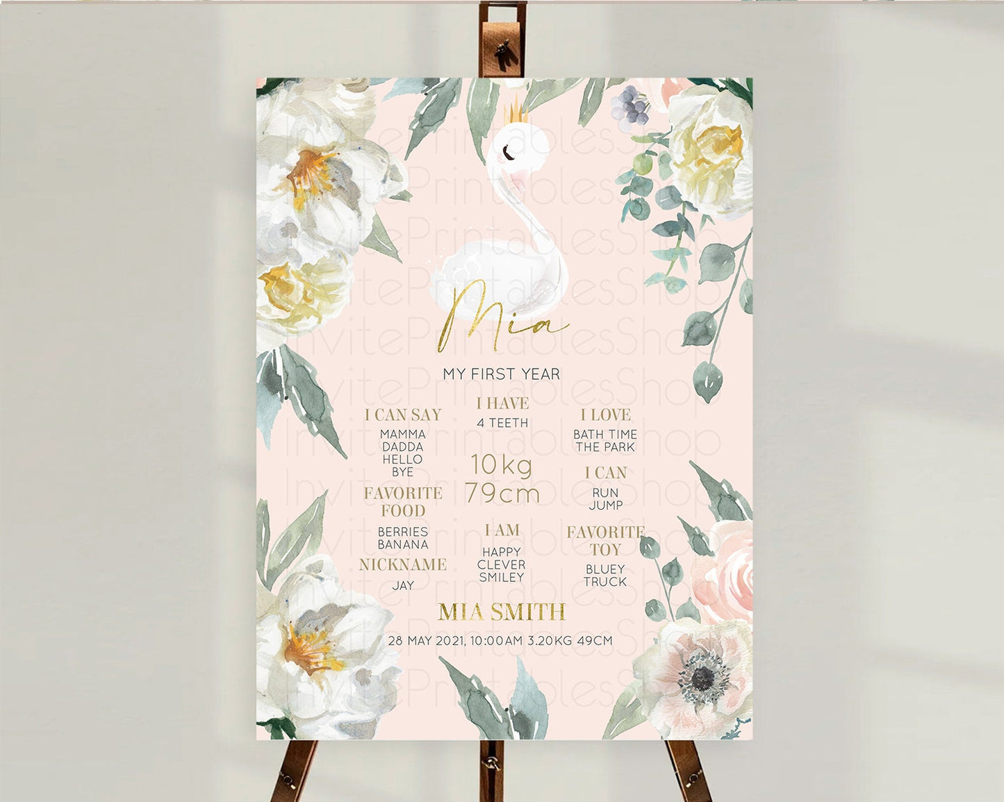 Swan First Birthday Milestone Poster Swan Princess Ballet Milestone Board Enchanted Forest Swan Lake Secret Garden Pastel Floral D10115