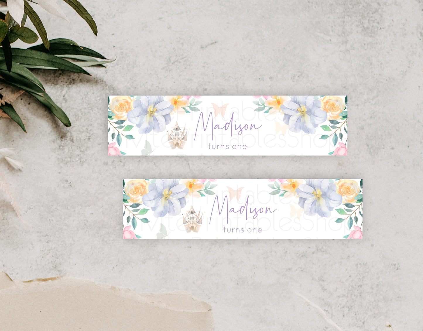 Princess Water Label Template Secret Garden Enchanted Castle Pastel Floral Royal Party Decor For 1st Birthday Baptism Baby Shower D10473