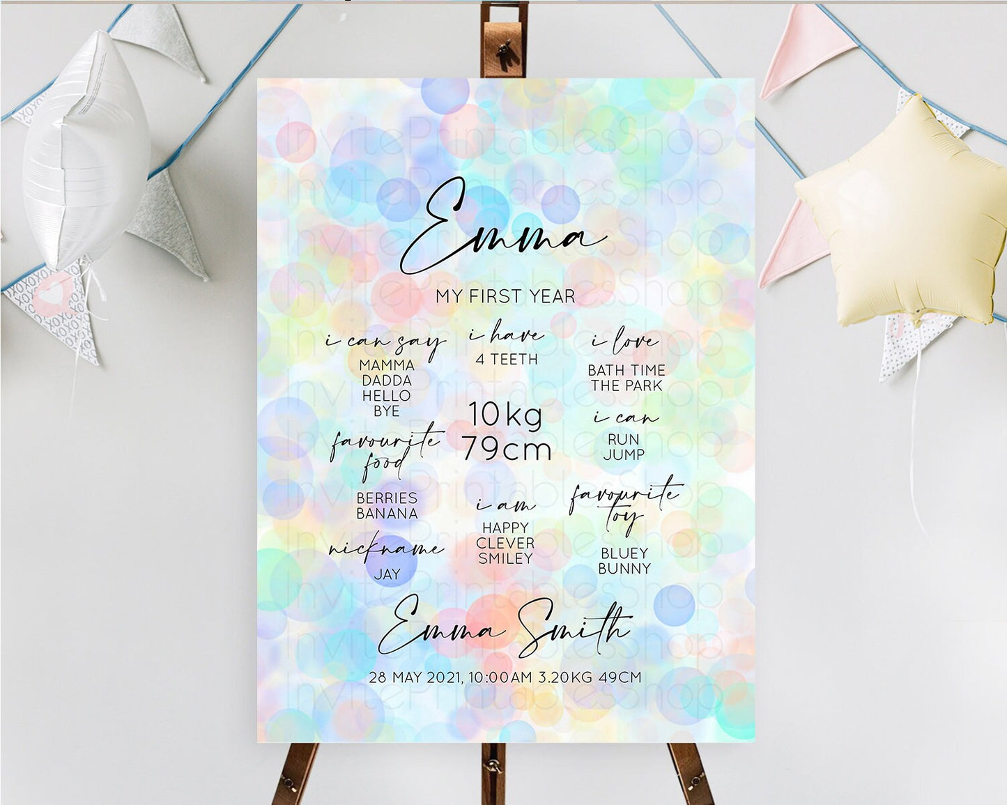 Pastel First Birthday Milestone Board Bubble Bath Milestone Poster Pastel Bubbles Colorful Confetti First Birthday Milestone Welcome D10446