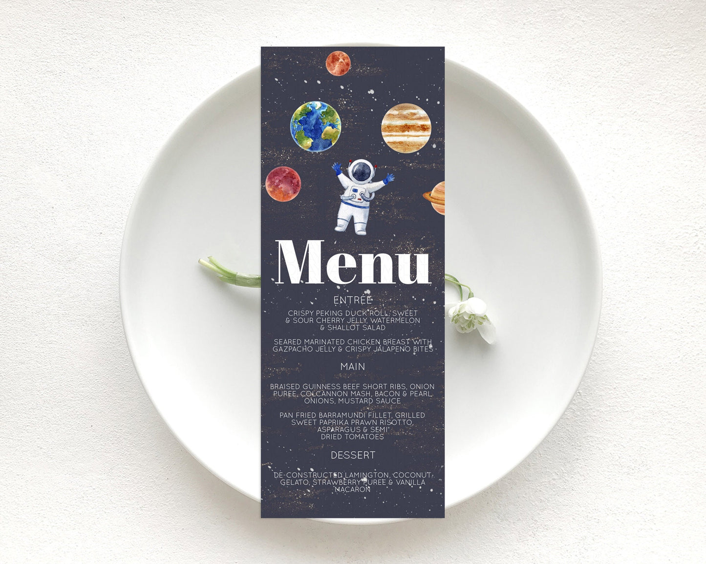 Space Menu Space Menu Template First Trip Around the Sun Table Decor Planets Solar System ONE year Food Menu Dinner Dessert Menu D10144