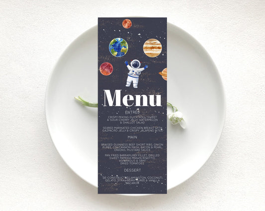 Space Menu Space Menu Template First Trip Around the Sun Table Decor Planets Solar System ONE year Food Menu Dinner Dessert Menu D10144