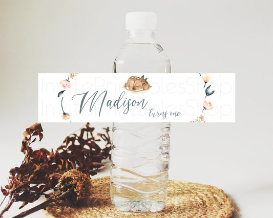 Editable Fawn Deer Water Label Template Pastel Floral Deer Enchanted Forest