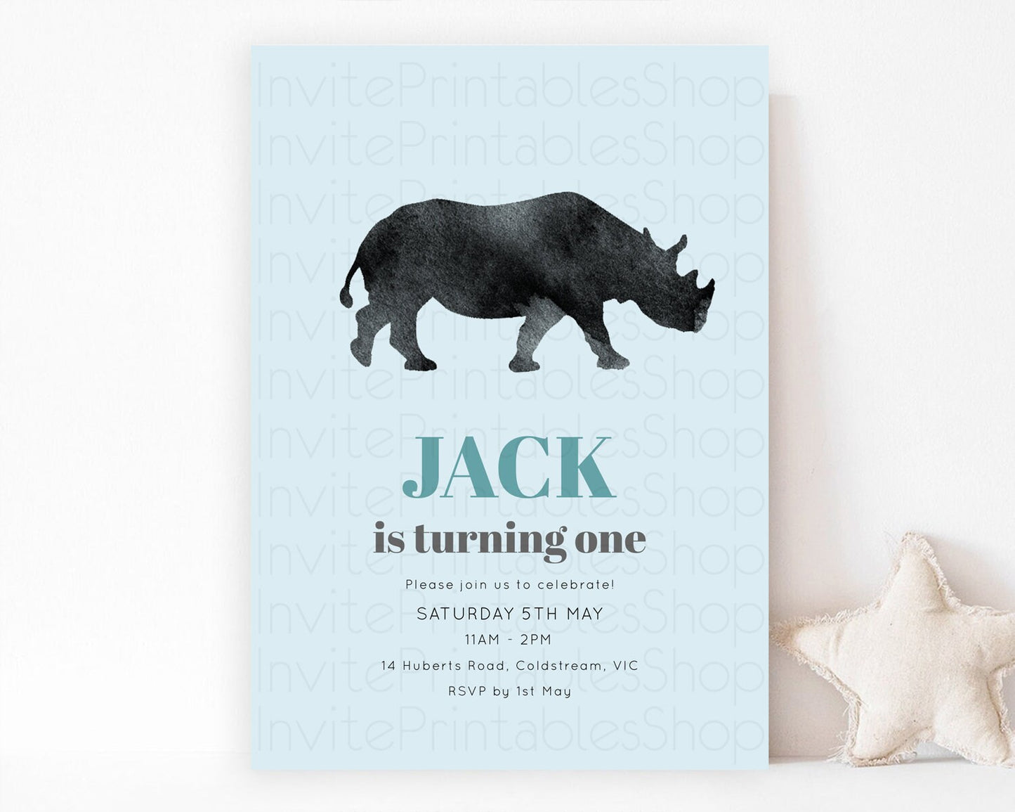 Rhino Birthday Invitation Rhino Invitation Rhino Birthday Rhino Safari Adventure Invite Rhino Palm Leaf Invite Zoo Party D10801