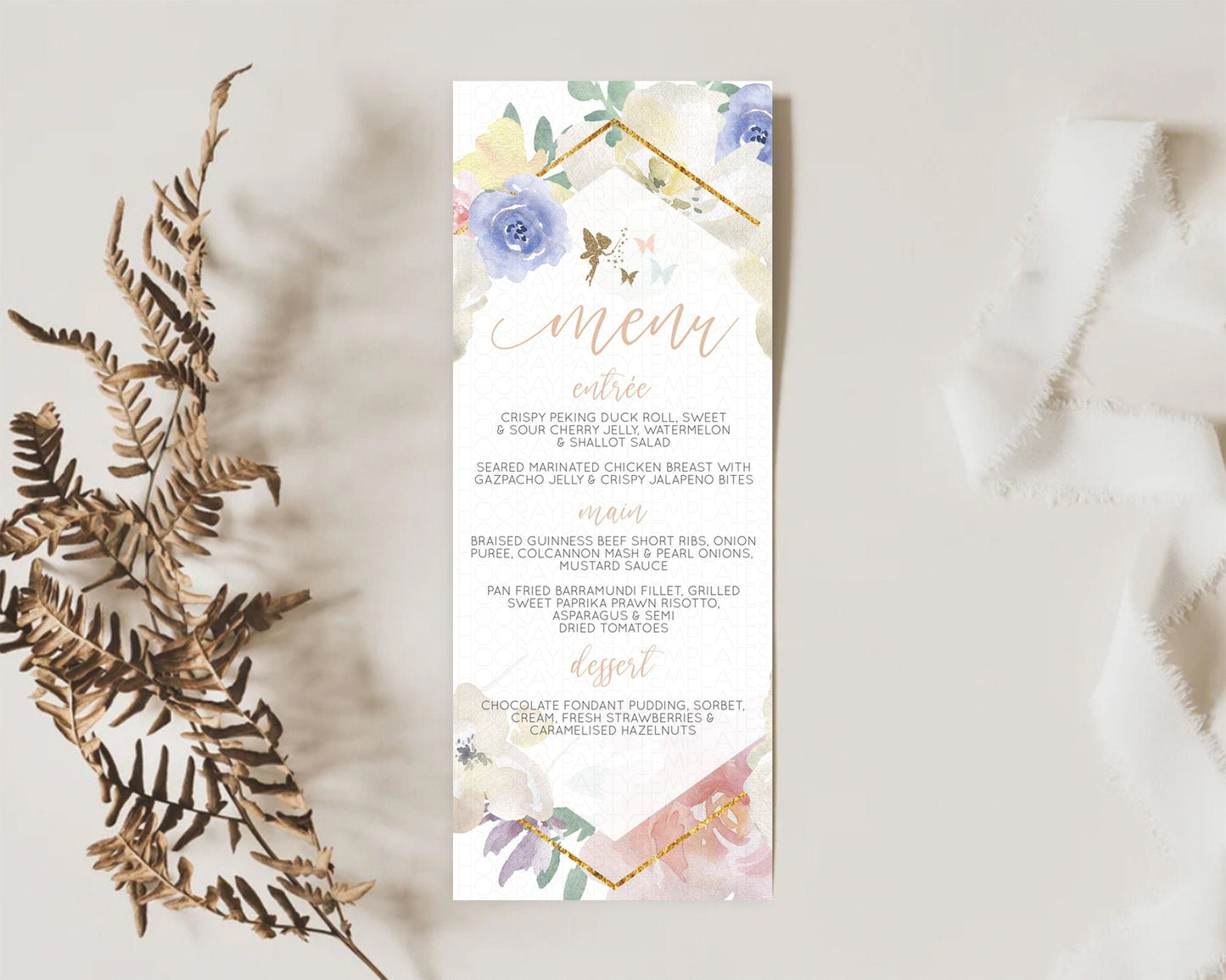 Fairy Menu Fairy Menu Template Enchanted Garden Pastel Floral Butterfly Table Decor Fairy Secret Garden Dinner Dessert Food Menu D10829