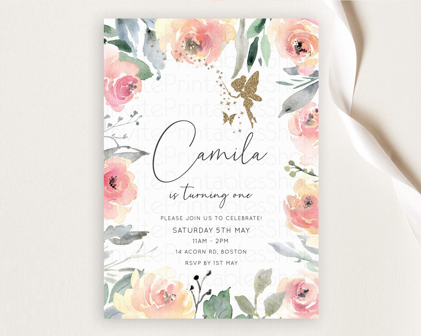 Fairy Birthday Invitation Fairy Invites Fairy Tea Party Fairy Garden Birthday Secret Garden Enchanted Garden Pastel Floral Butterfly D10779