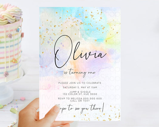 Editable Rainbow Birthday Invitation Colorful Pastel Watercolor Invitation G