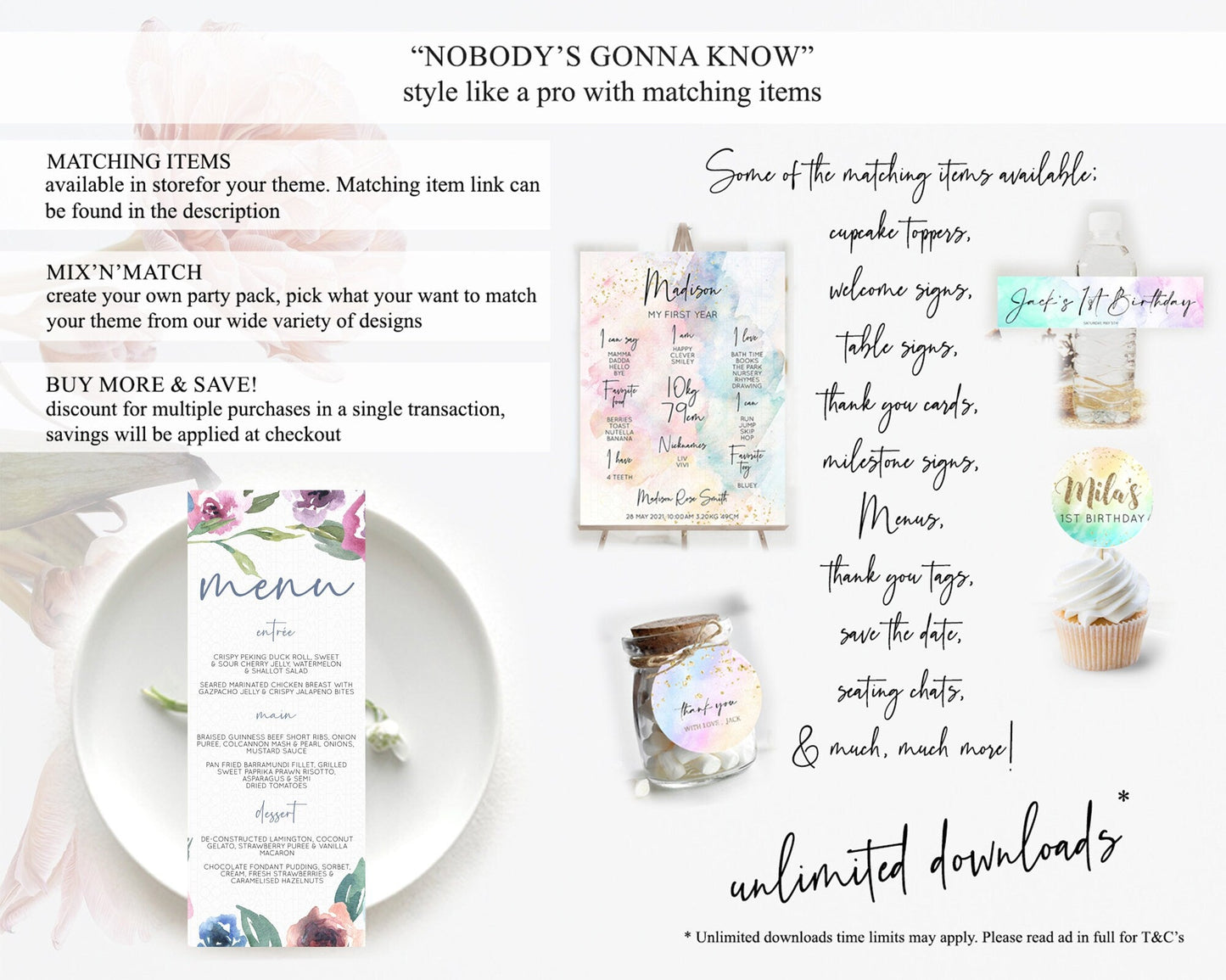 Secret Garden Menu Wildflower Menu Template Pastel Flower Garden Table Decor Boho Floral Dinner Dessert Floral Party Food Menu D10780