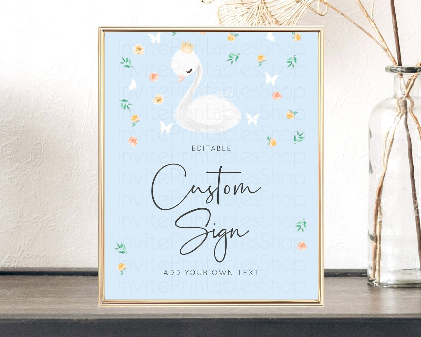 Swan Table Sign Decor Swan Princess Ballet Party Enchanted Swan Lake Secret Garden Pastel Floral 1st Birthday Baptism Baby Shower D10903