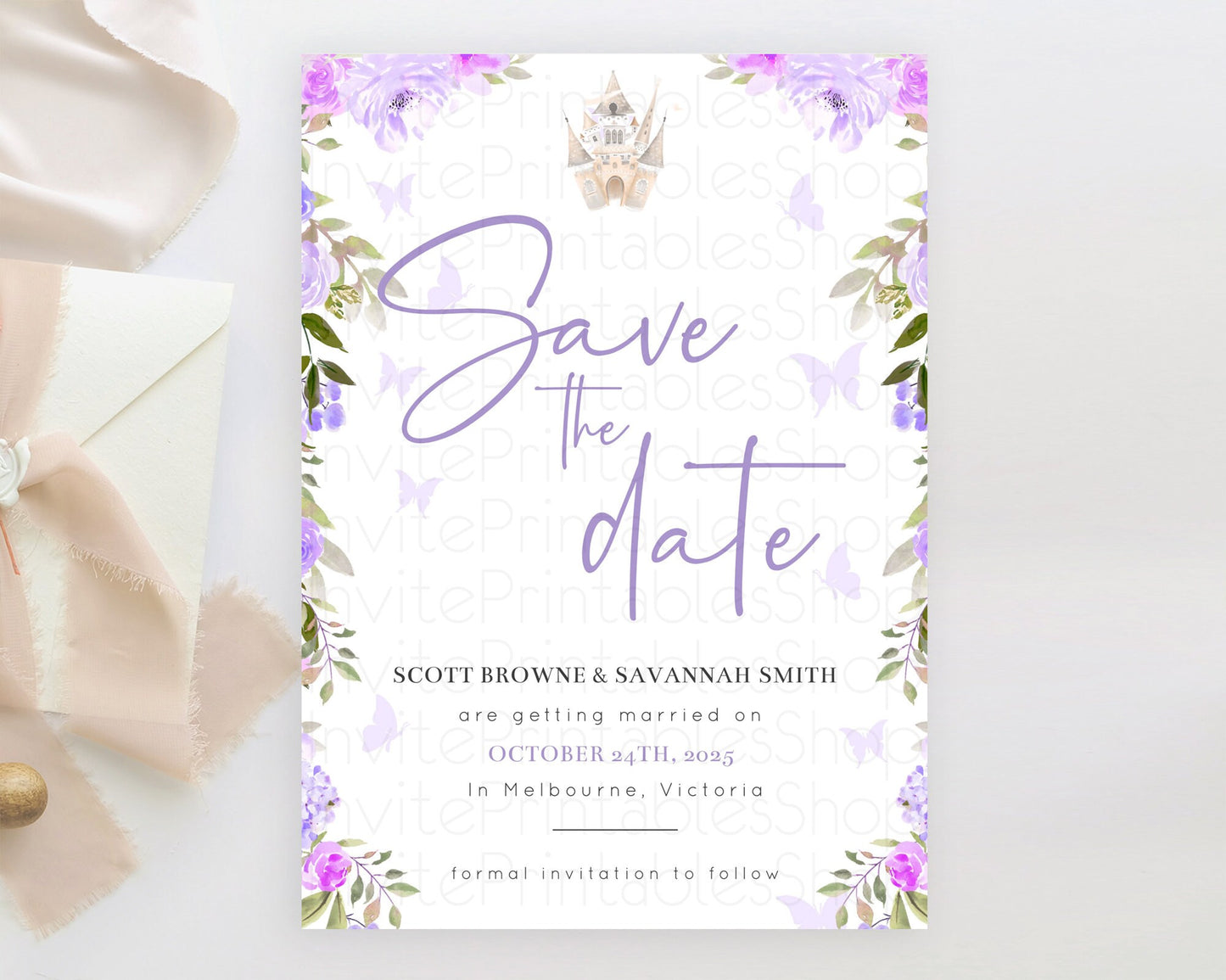 Editable Princess Save The Date Template Secret Garden Enchanted Castle Past