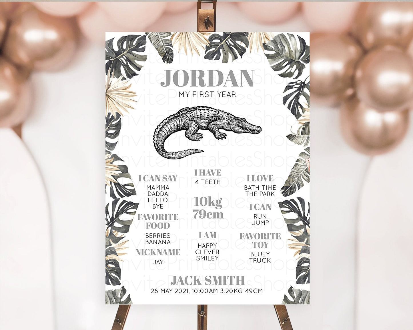 Crocodile First Birthday Milestone Board Alligator Milestone Poster Crocodile Alligator Decor Croc Gator First Birthday Welcome Sign D10830