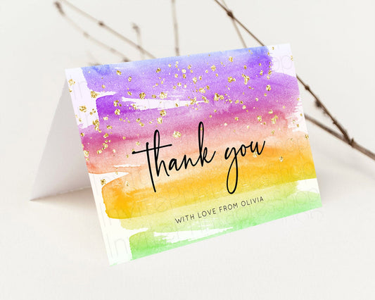 Pastel Thank You Rainbow Thank You Card Colorful Pastel Birthday Thank You Card Confetti Watercolor Pastel Teacher Thank You Cards D10524