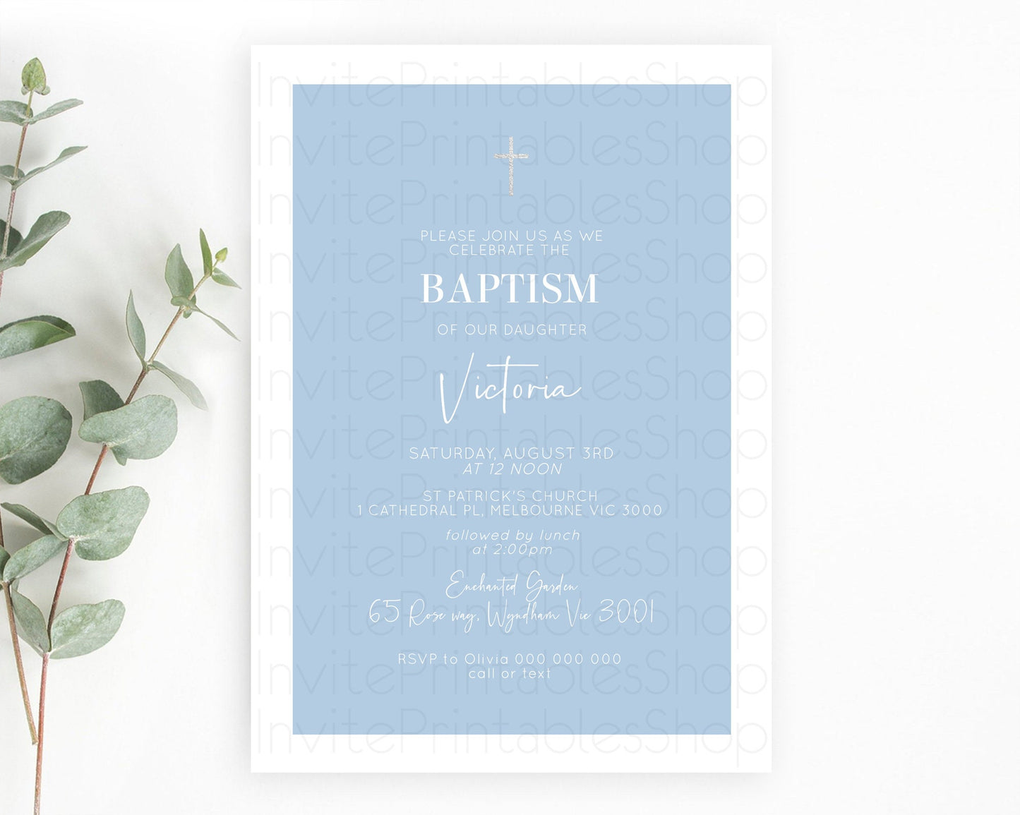 Blue Baptism Invitation Plain Blue Baptism 1st Birthday Invitation Minimalist Pastel Blue Christening Invitation Holy Communion D10734