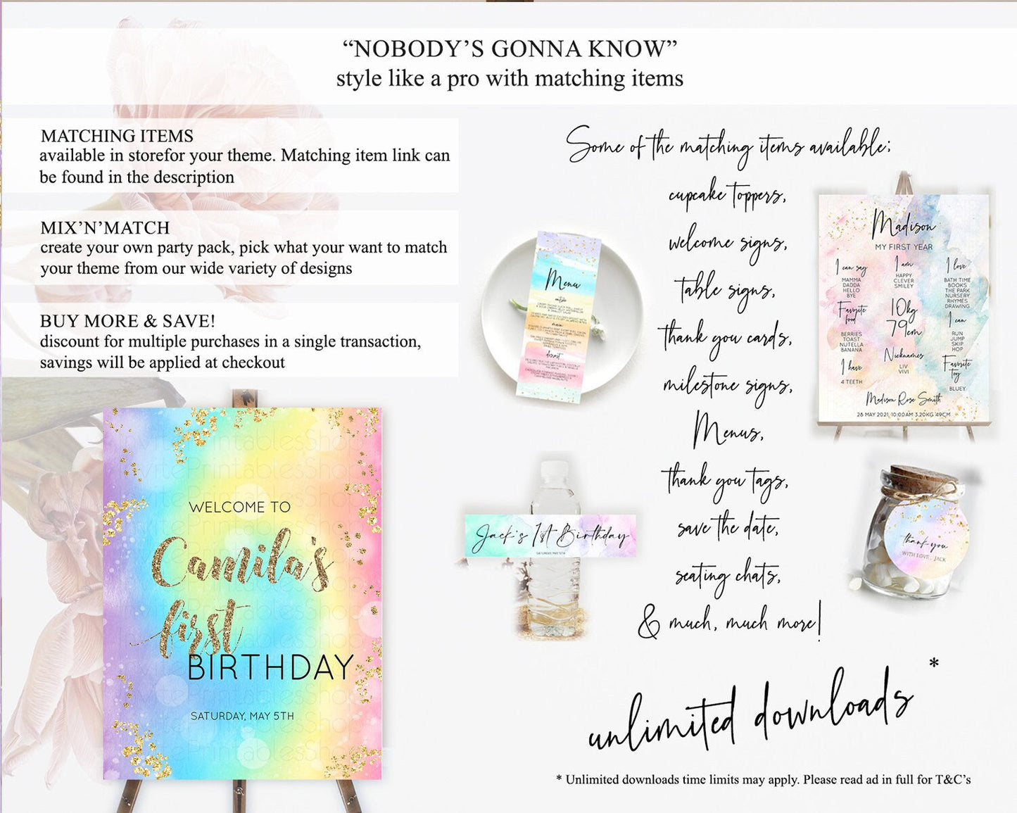 Pastel Welcome Sign Pastel Rainbow Welcome Sign Colorful Rainbow Confetti Watercolor Glitter Pastel First Birthday Welcome Sign D10568